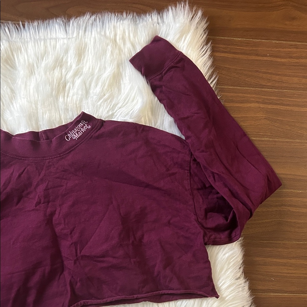 CHINATOWN MARKET Maroon Cropped Long Sleeve Crew Neck Mock Neck M - Picture 3 of 6